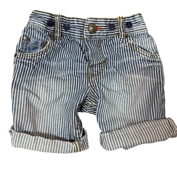 H&M Engineer Stripe Denim Jean Shorts Toddler Boys 12-18 Months Adjustable Waist - Picture 1 of 9